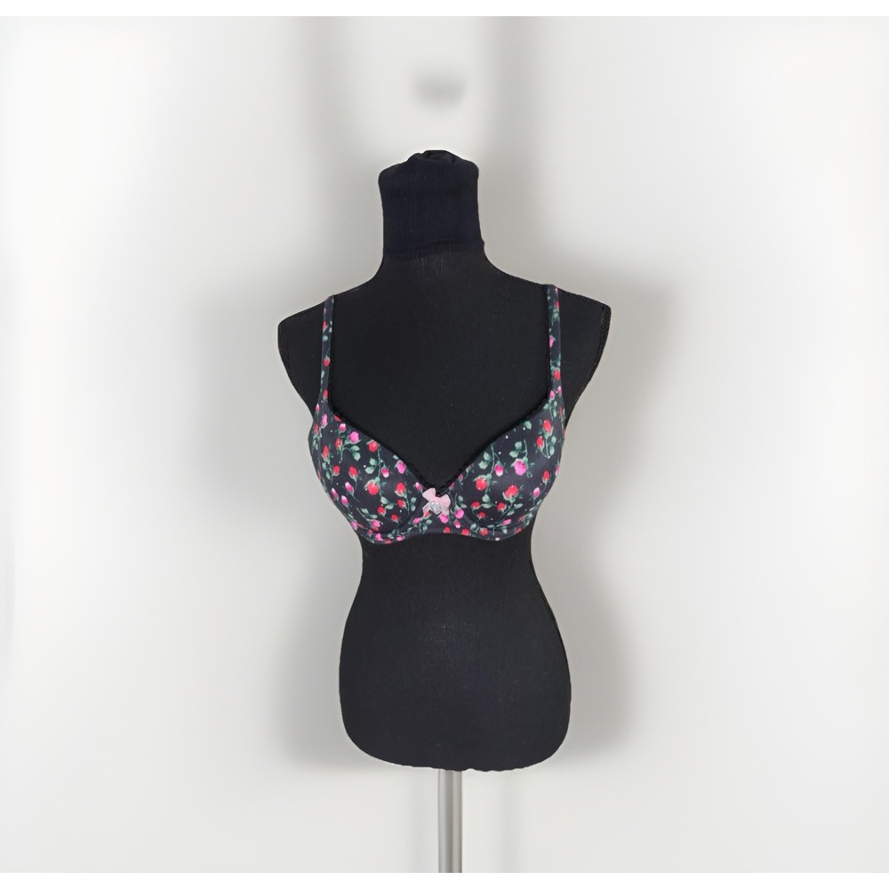 Victoria Secret Womens Black Rhinestone Lightly Lined Perfect Coverage Bra! 34C
